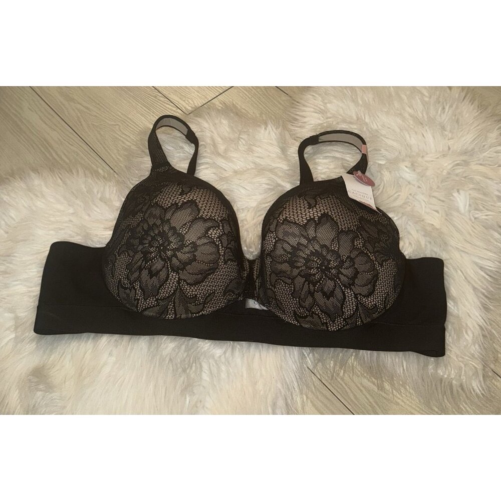 Cacique Lightly Lined Full Coverage Bra Lace Underwire Womens 46B Black New Nwt